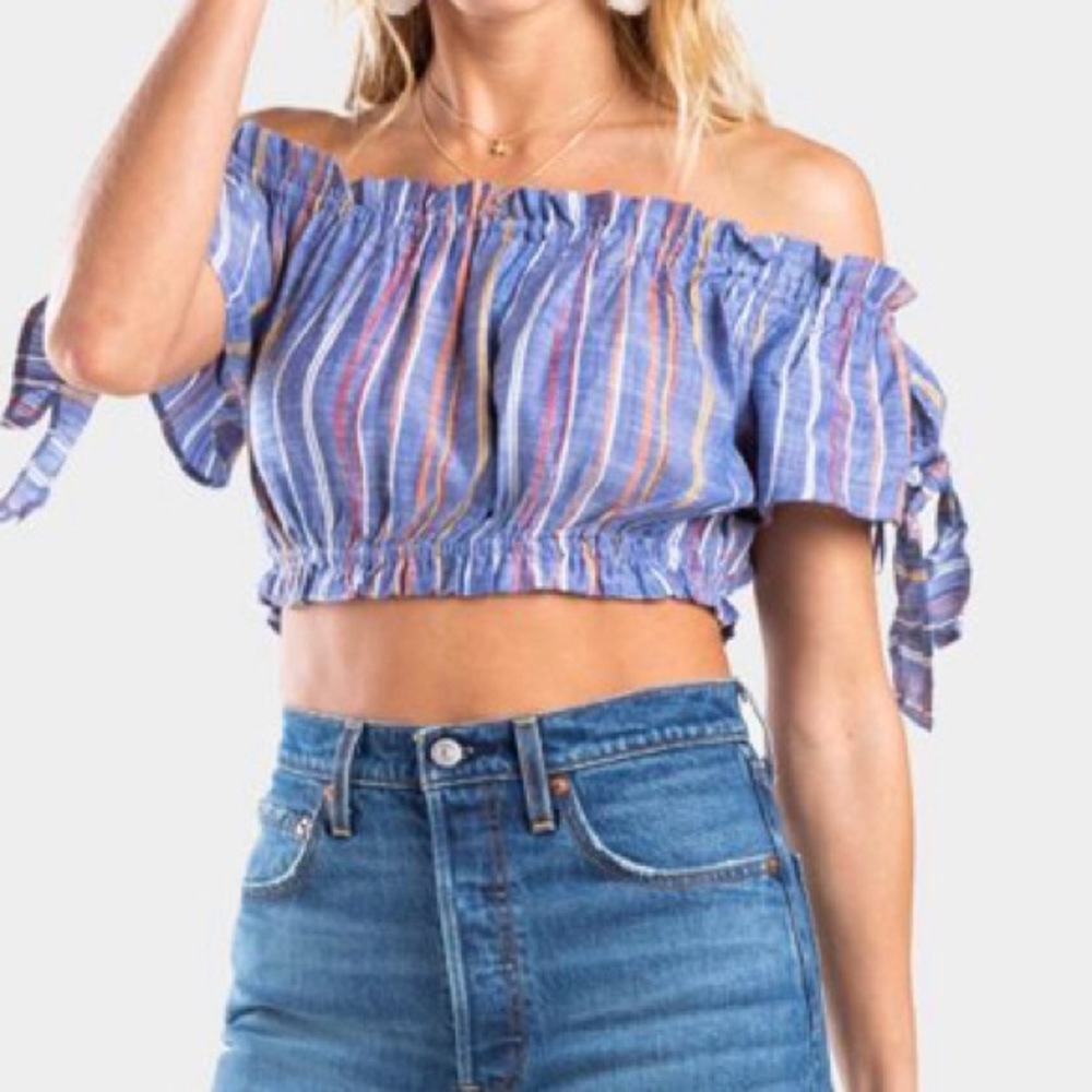 NWOT- Striped Off Shoulder Bandeau Crop Top